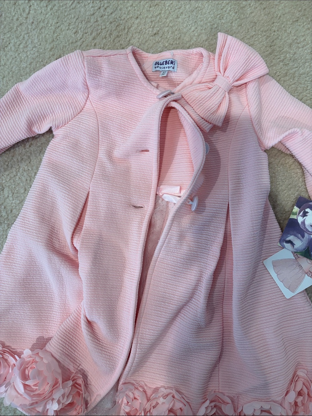 Blueberi Boulevard Light Pink Bow-Accent Pea Coat for Girls